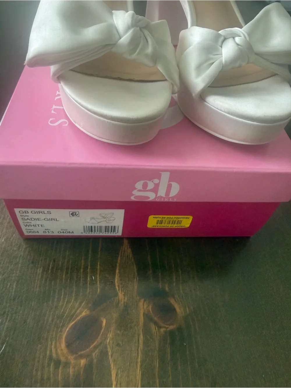 GB girls White Knotted Bow Block White Heel Sandals